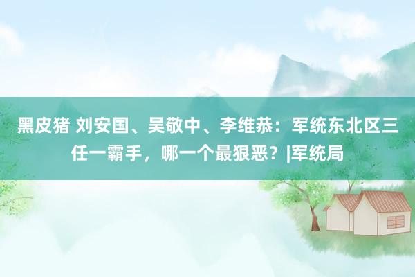 黑皮猪 刘安国、吴敬中、李维恭：军统东北区三任一霸手，哪一个最狠恶？|军统局