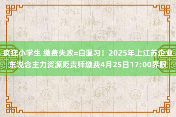 疯狂小学生 缴费失败=白温习！2025年上江苏企业东说念主力资源贬责师缴费4月25日17:00界限